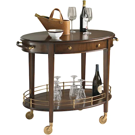 Ackermann Oval One-Drawer Serving Cart on Solid Brass Casters